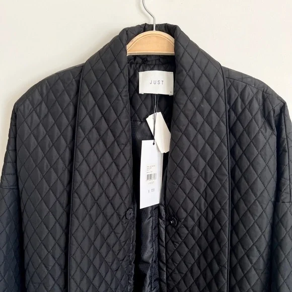 Just Female Black Quilt Maxi Coat Size XS NWT $175 - Picture 6 of 11